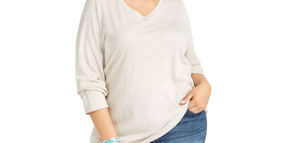 Style & Co Women's Plus V Neck Top Tan Size 1X