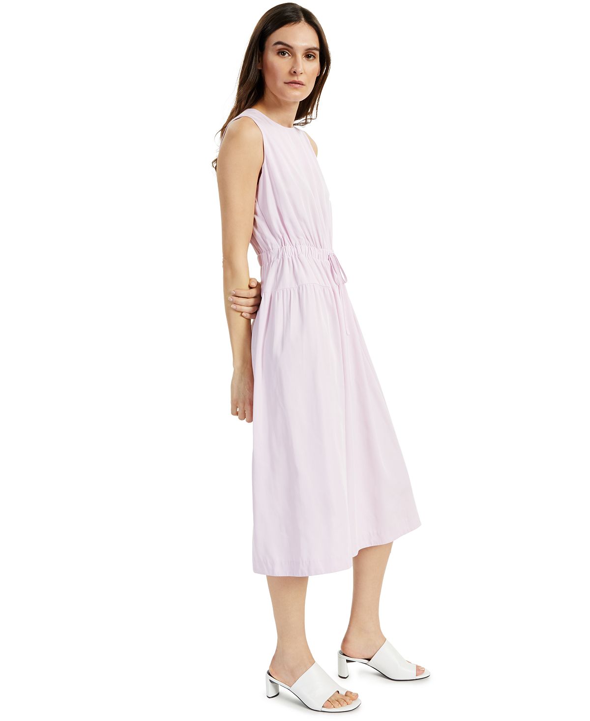 Alfani Women's Drawstring Waist Sleeveless Crew Neck MIDI Fit Flare Dress Purple Size Large