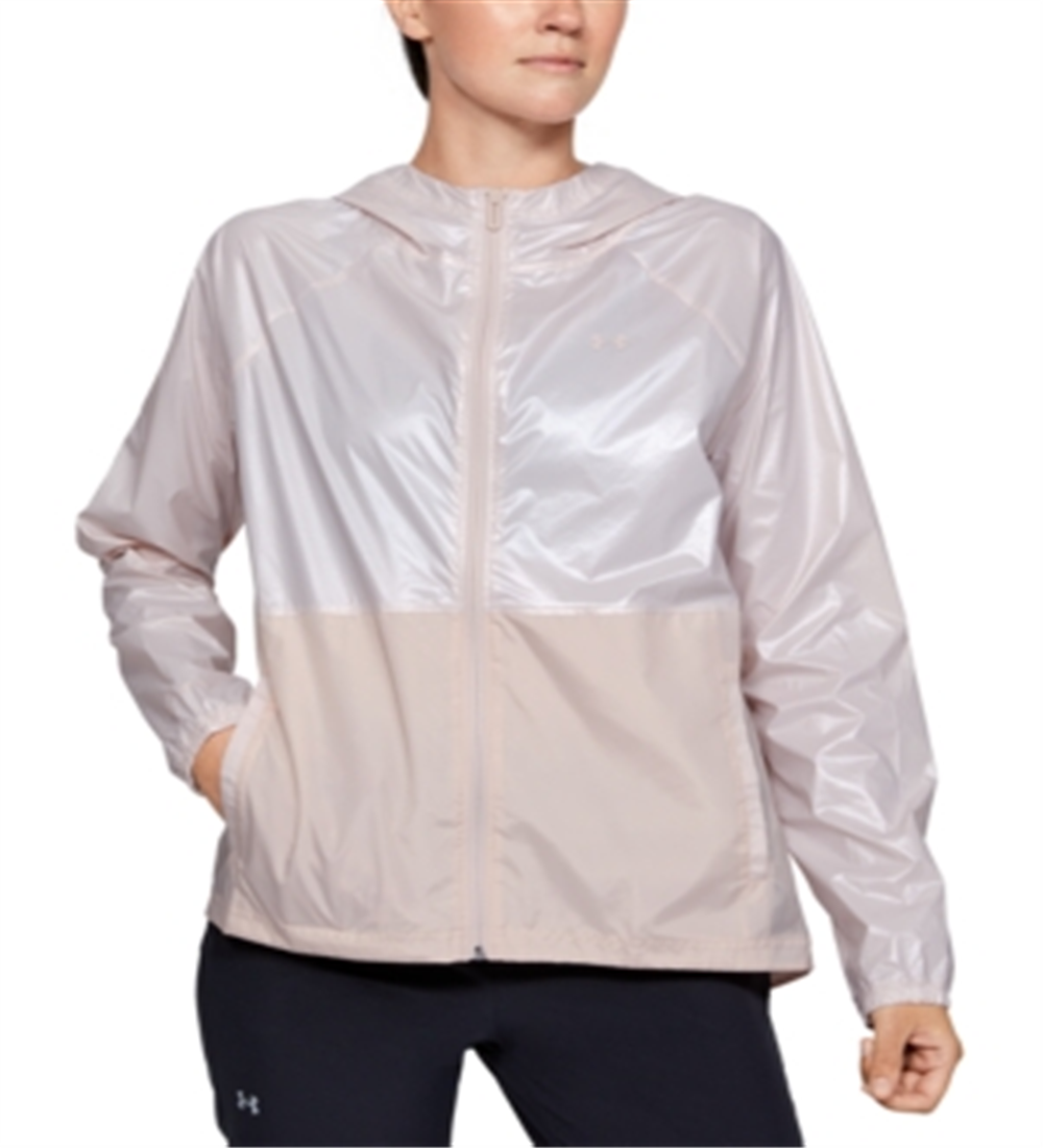Under Armour Women's Non Denim Casual Jackets Apex Metallic Woven Full Zip Jacket Pink Size XL