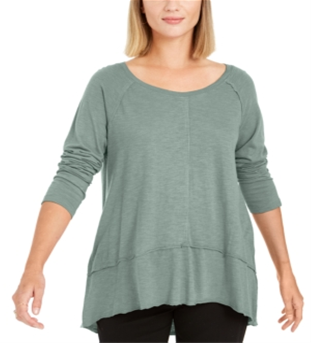 Style & Co Women's Cotton High Low Top Green Size X-Small
