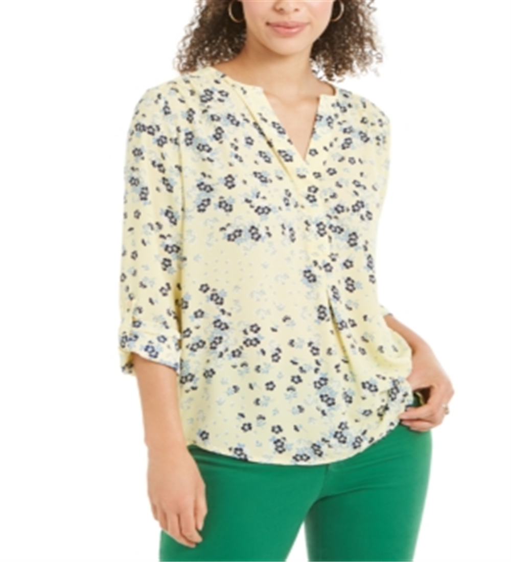 Charter Club Women's Maria Floral Print Blouse Yellow Size X-Small