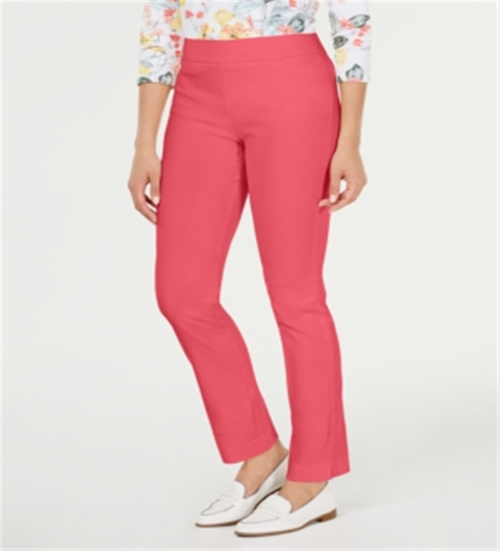 Charter Club Women's Cambridge Skinny Pull-on Tummy-Control Pants Pink Size 14
