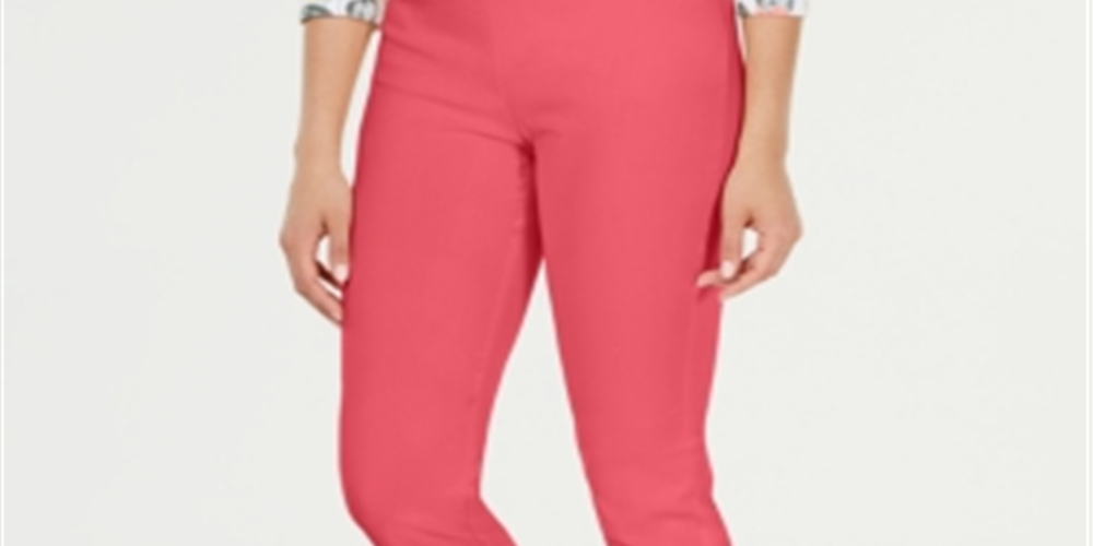 Charter Club Women's Cambridge Skinny Pull-on Tummy-Control Pants Pink Size 14