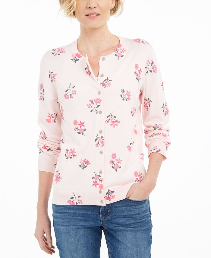 Karen Scott Women's Printed Button Front Cardigan Pink Size Petite S