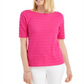 Charter Club Women's Cotton Texture Striped Elbow Sleeve Top Pink Size XX-Large