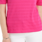 Charter Club Women's Cotton Texture Striped Elbow Sleeve Top Pink Size XX-Large