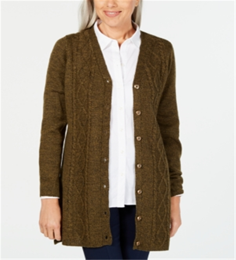Karen Scott Women's Button Front Duster Cardigan Green Size Petite