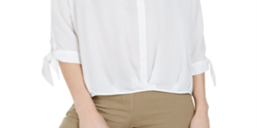 Alfani Women's Tie Sleeve Blouse White Size -Petite L