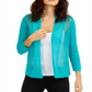 Alfani Women's Mixed Stitch Open Front Linen Blend Cardigan Green Size Small