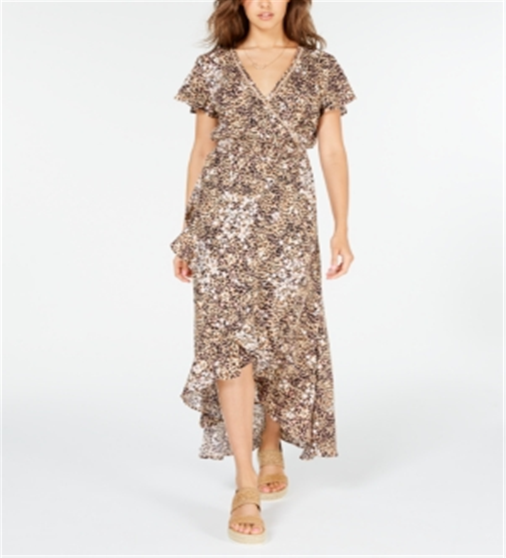 American Rag Junior's Printed Faux Wrap Maxi Dress Brown Size 2XL