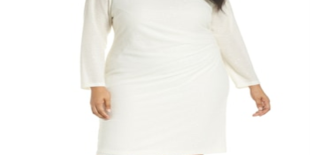 Vince Camuto Women's Plus Sequined Bodycon Dress White Size 16W