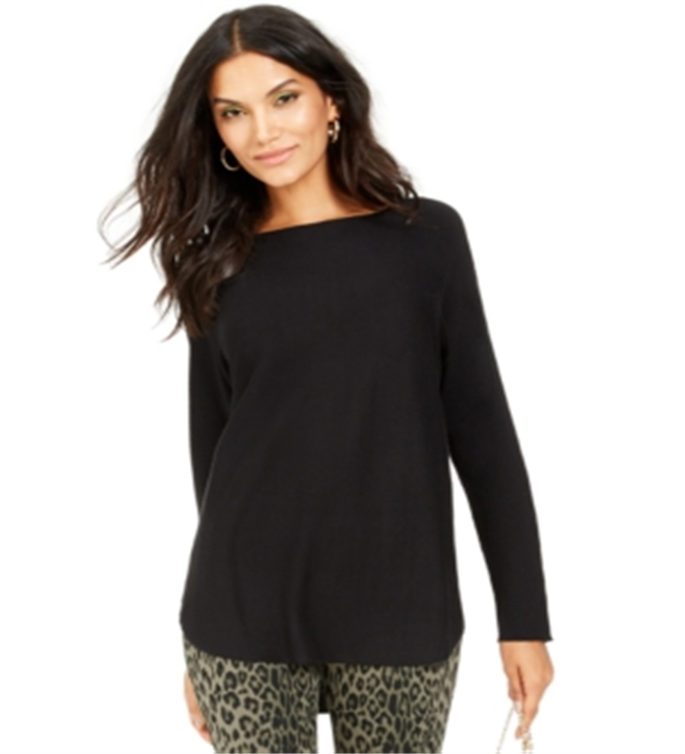 INC International Concepts Women's Solid Shirttail Pullover Sweater Black Size Large