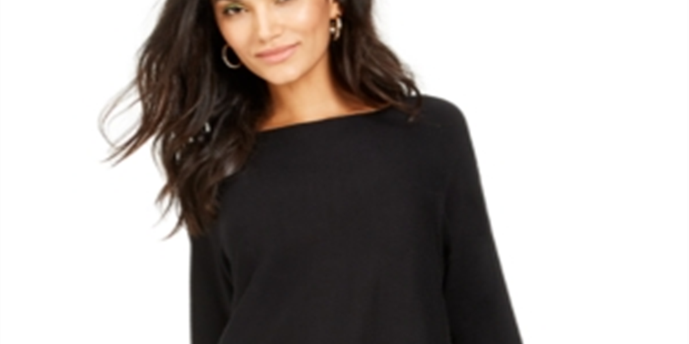 INC International Concepts Women's Solid Shirttail Pullover Sweater Black Size Large
