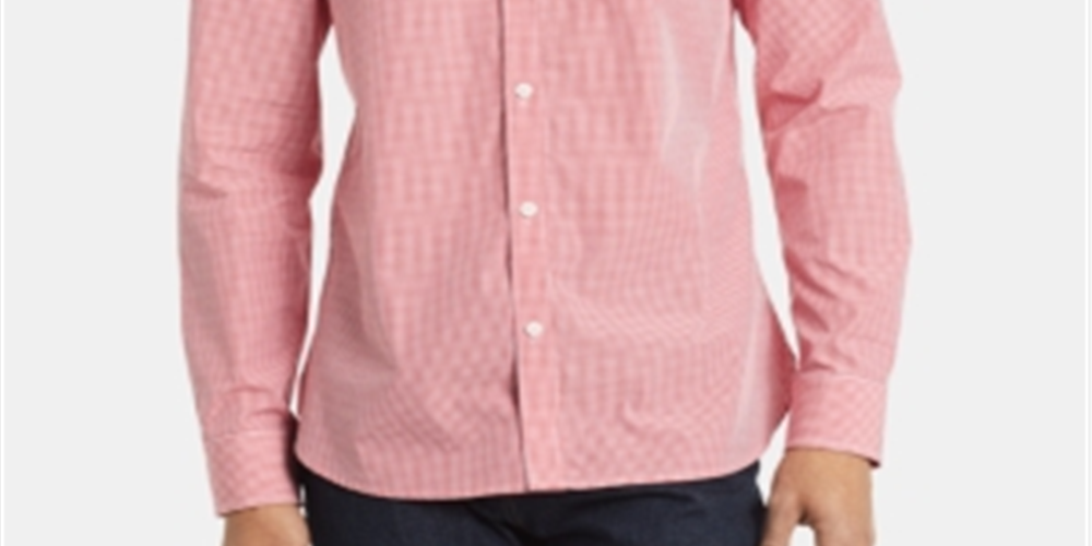 Calvin Klein Men's Extra Fine Cotton Gingham Slim Fit Shirt Red Size M