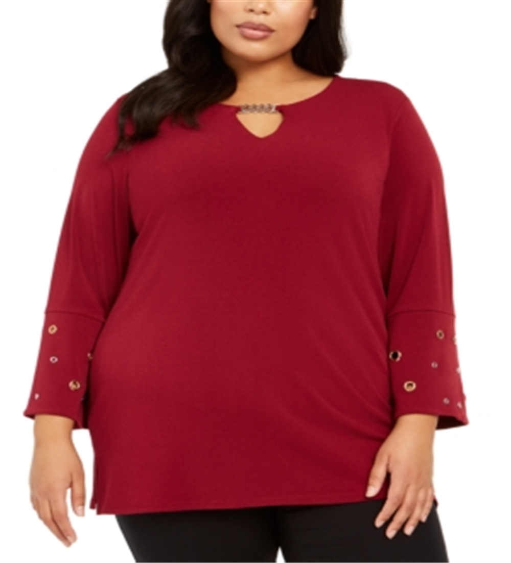 JM Collection Women's Chain & Grommet Top Wine Size 2X