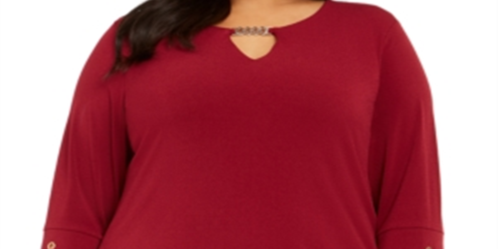 JM Collection Women's Chain & Grommet Top Wine Size 2X