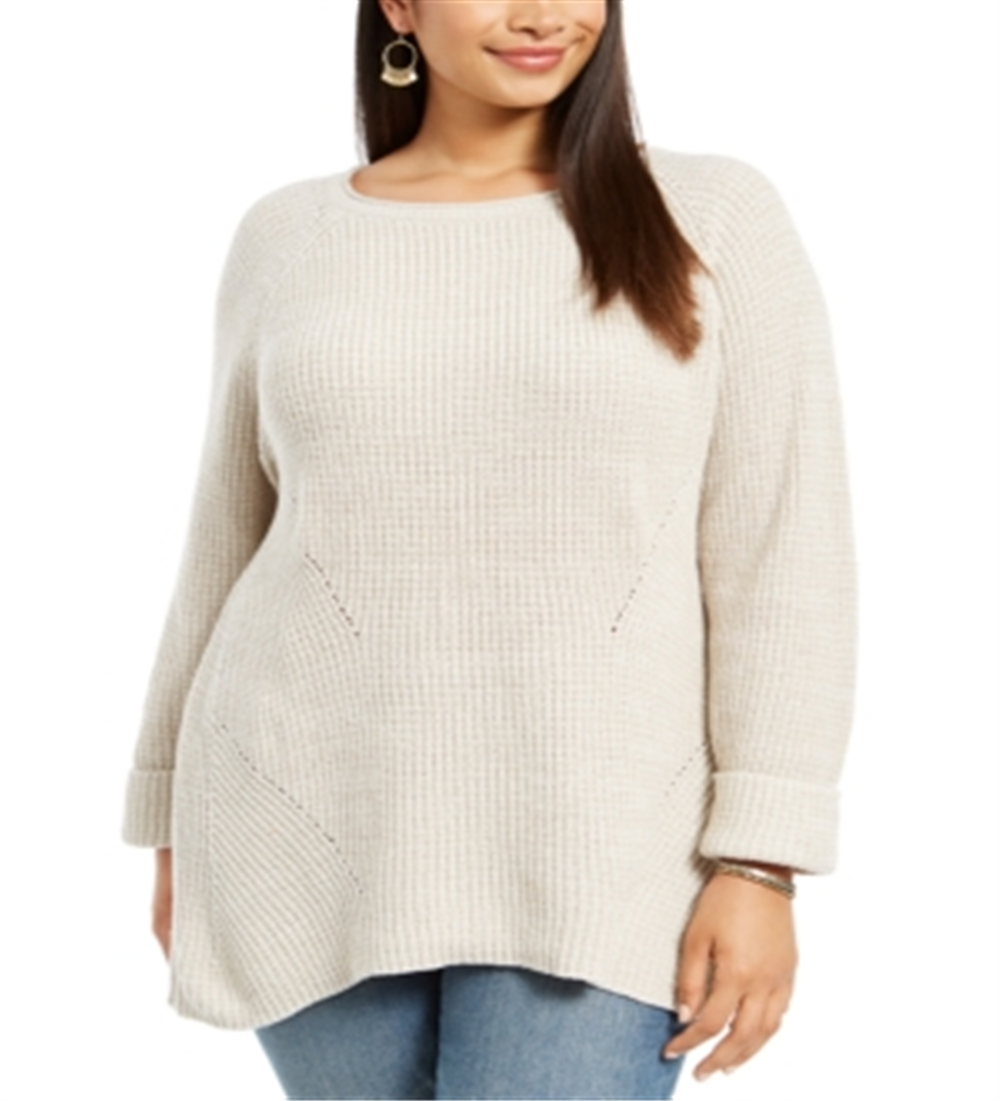 Style & Co Women's Plus Pointelle Trim Sweater Brown Size 0X