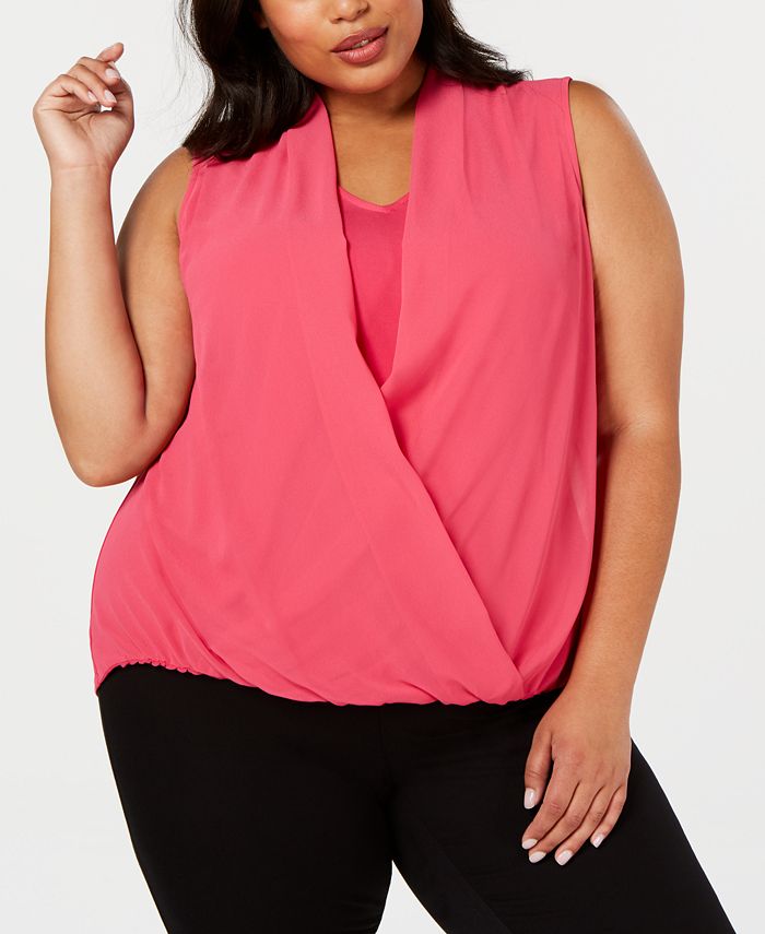 Alfani Women's Surplice V Neck Shell Pink Size 3X