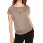 BCX Junior's Lattice Sleeve Top Brown Size Medium