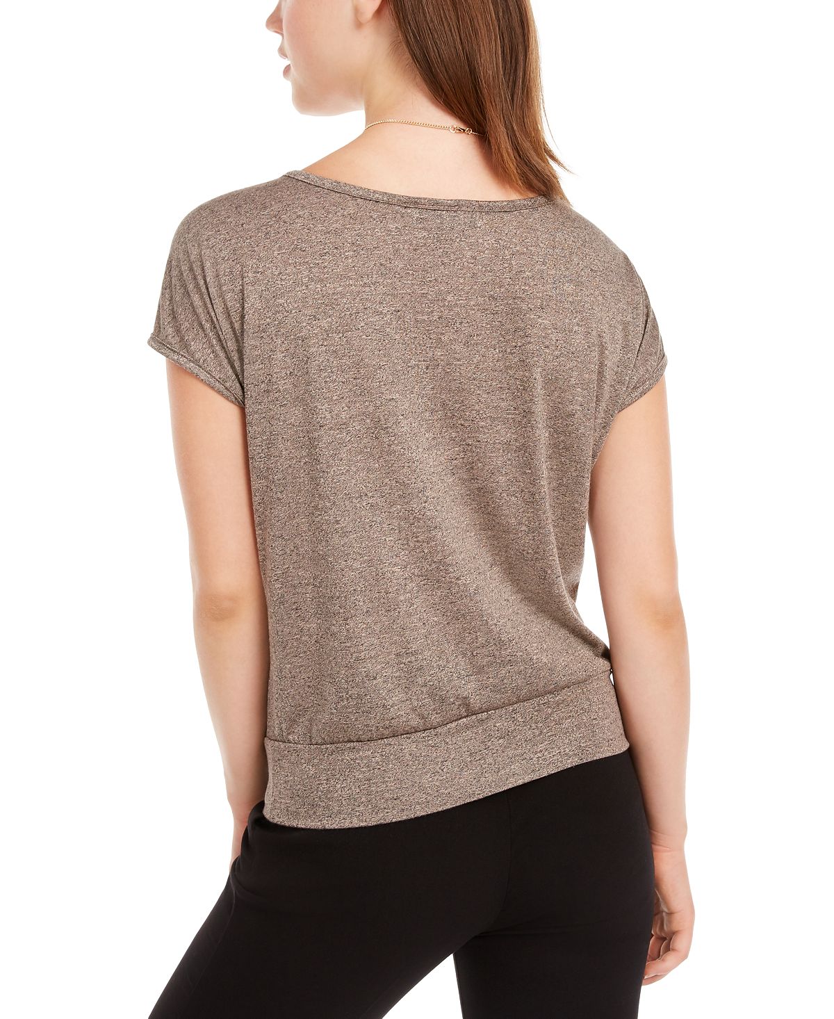BCX Junior's Lattice Sleeve Top Brown Size Medium