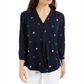 Charter Club Petite Printed Top Blue Size PL