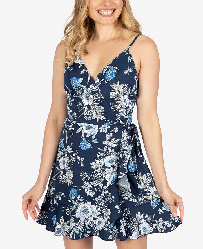 Speechless Junior's Floral Faux Wrap Dress Navy Size 2XS