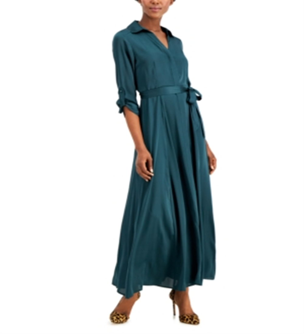 INC International Concepts Women's Belted Maxi Shirtdress Green Size 10