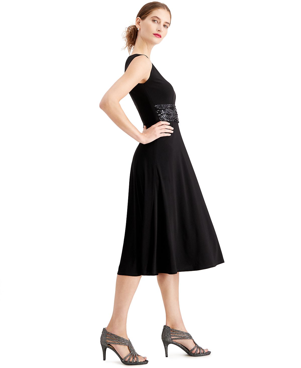 Jessica Howard Women's Long Sleeve MIDI Shift Dress Black Size 12 Petite