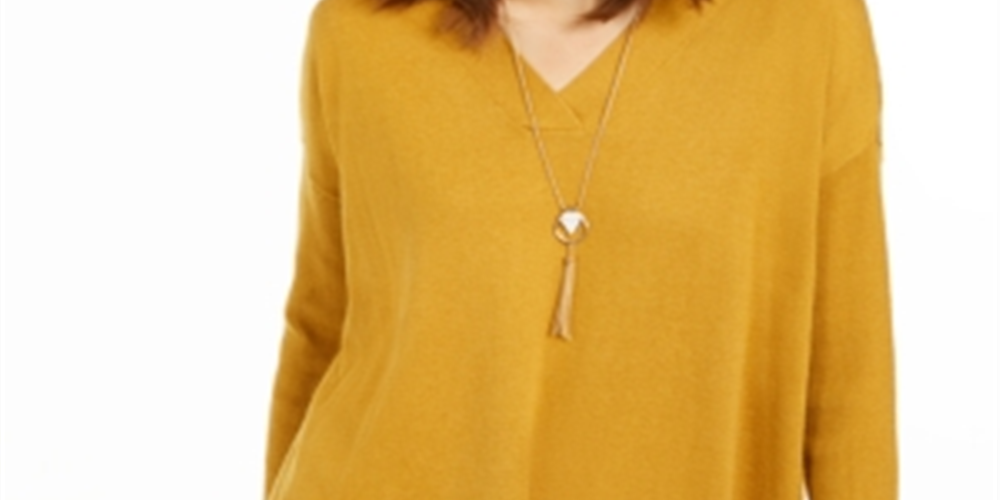 Style & Co Women's V Neck Tunic Sweater Yellow Size Small