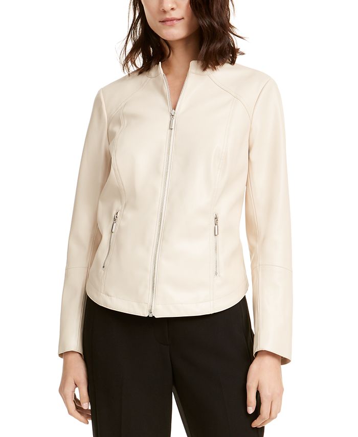 Alfani Women's Faux Leather Moto Jacket White Size L