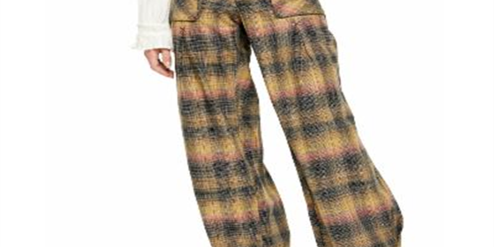 Free People Women's Plaid Pants Beige Multi Size 4