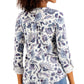 Style & Co Women's Cotton Printed 3/4 Button Front Top White Size Medium