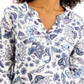Style & Co Women's Cotton Printed 3/4 Button Front Top White Size Medium