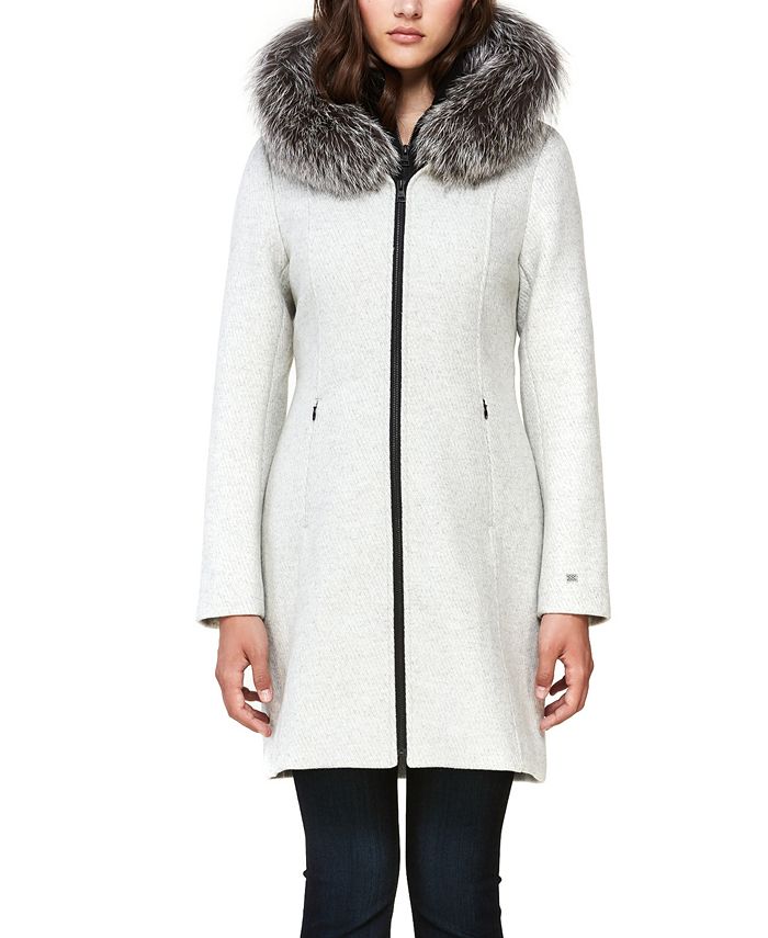 Soia & Kyo Women's Hooded Fur Trim Coat Gray Size X-Small