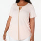 JM Collection Women's Plus Metallic Trim Keyhole Top Pink Size 0X