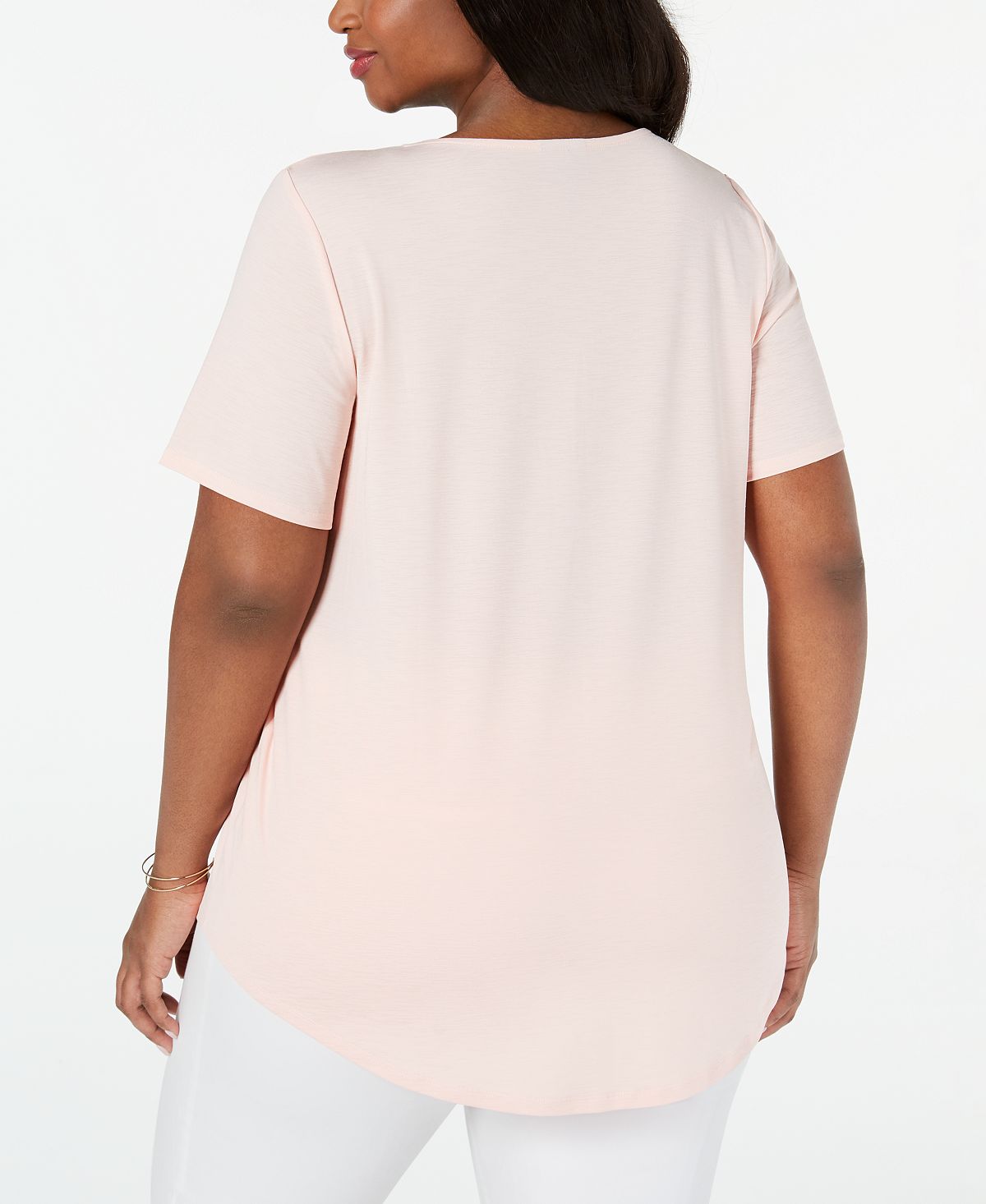 JM Collection Women's Plus Metallic Trim Keyhole Top Pink Size 0X