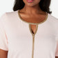 JM Collection Women's Plus Metallic Trim Keyhole Top Pink Size 0X