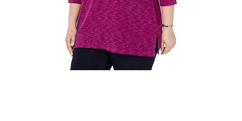 Karen Scott Women's Plus Space Dye 3/4 Sleeve Blouse Purple Size XXL
