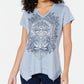 Style & Co Women's Graphic Print Handkerchief Hem T-Shirt Blue Size Petite