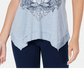 Style & Co Women's Graphic Print Handkerchief Hem T-Shirt Blue Size Petite