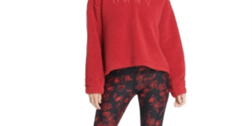 DKNY Women's Sherpa Fleece with Logo Hoodie Red Size Small