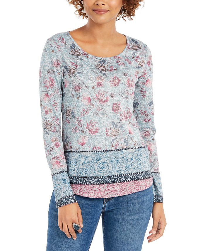 Style & Co Women's Printed Knit Top  Gray Size S