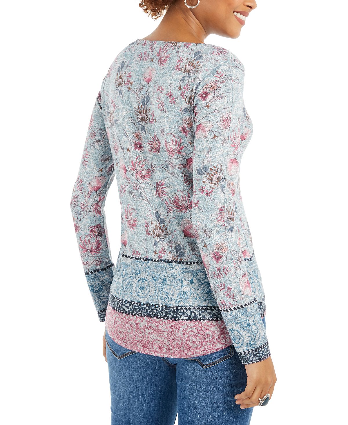 Style & Co Women's Printed Knit Top  Gray Size S