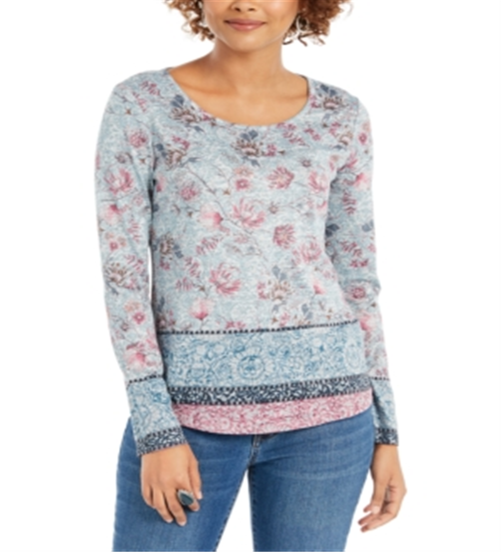 Style & Co Women's Printed Knit Top  Gray Size S