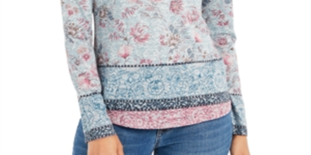 Style & Co Women's Printed Knit Top  Gray Size S
