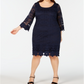 Alfani Women's Crochet Trim Illusion Dress Blue Size 3X