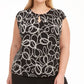 Kasper Women's Cap Sleeve Printed Keyhole Stretch Top -Black Size 3X