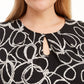 Kasper Women's Cap Sleeve Printed Keyhole Stretch Top -Black Size 3X