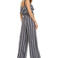 Bar III Women's  Ruffle-Trim Striped Jumpsuit  Blue Size M