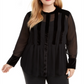Alfani Women's  Velvet Long Sleeve Jewel Neck Blouse Top Black Size 0X